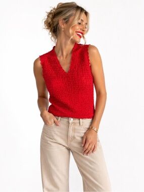 VALENTINA Vintage Red Crinkle Top OS